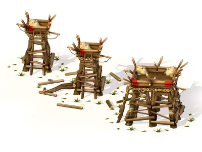 Handpaint Cartoon Wooden Building Bastion model Low-poly 3D model
