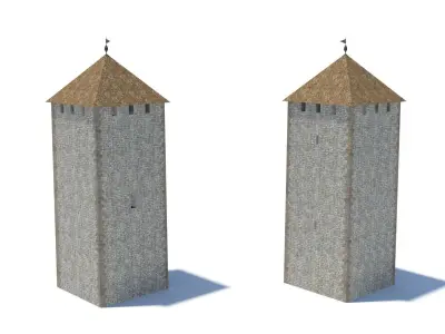 Early 13th century medieval castle belfry Low-poly 3D model