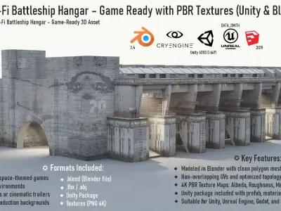 Realistic Sci-Fi Battleship Hangar Low-poly 3D model