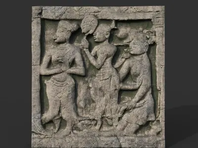 Ancient Khmer Temple Wall modular Ultra HD 16K Texture - 221013 Low-poly 3D model