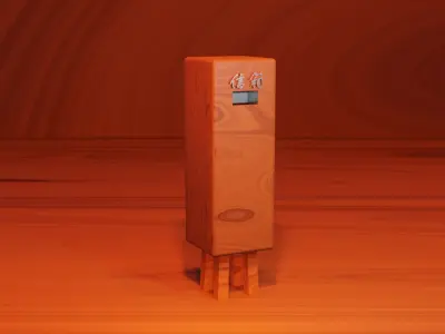Wooden mailbox with silver Chinese scripts on body Low-poly 3D model