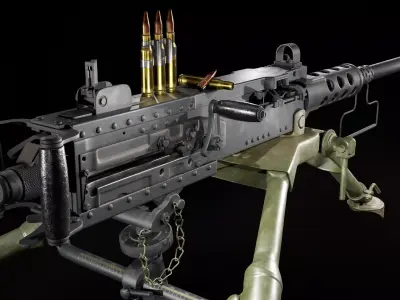 M2 Browning with tripod Low-poly 3D model