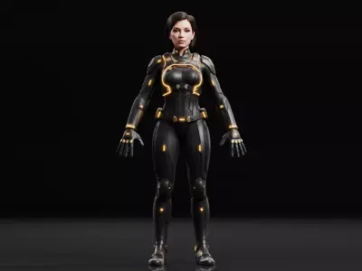 Sci Fi Female Cyberpunk Suit - Game ready Low-poly 3D model