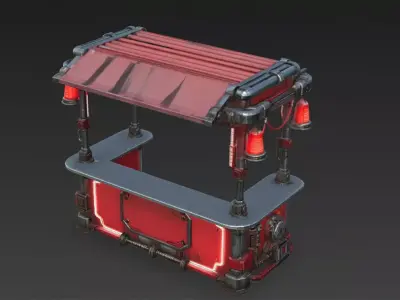 Red Cyberpunk Market Stall Low-poly 3D model