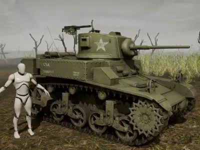 M3 Stuart Light US Tank  Low-poly 3D model