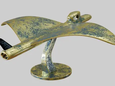 Desk Antique Or Accessories Like A Bird And Plane 3D model
