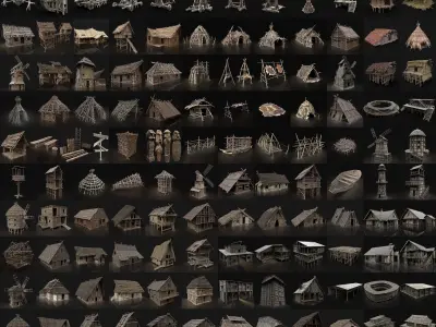 GREATEST MEDIEVAL BUILDER HOUSE INTERIOR WAR MACHINES PACK Low-poly 3D model