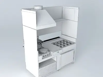 Kit stainless steel kitchen with stove and oven Free 3D model