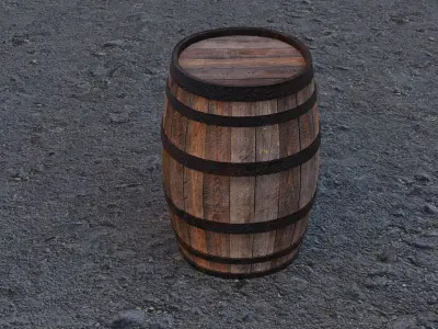 Wooden barrel Low-poly 3D model 38