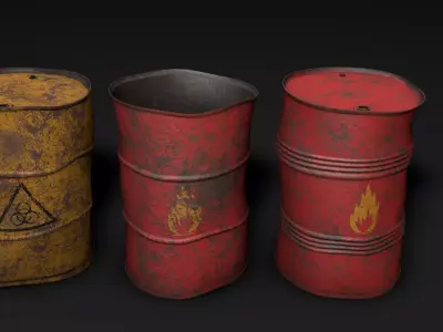 Set of crush barrels Free low-poly 3D model