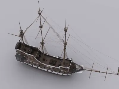 Galeon sailing ship Low-poly 3D model