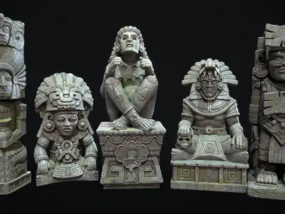 Aztec Mayan Statue 3D Model Collection