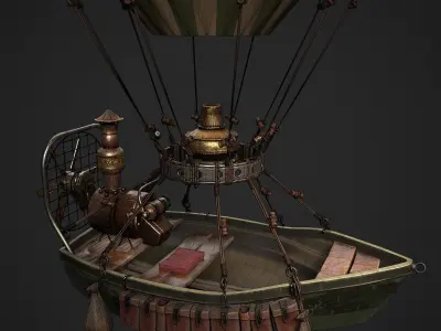 Steampunk Air Balloon Boat Model Game Ready Kitbash Textured Low-poly 3D model