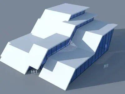 Car showroom - Exhibition interior and exterior Low-poly 3D model