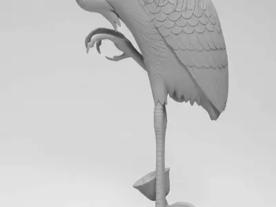 Bronze Heron Sculpture Realistic Bird Lotus Base Patina Finish Low-poly 3D model