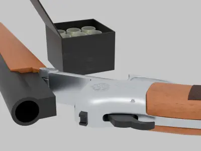 Break-Action Shotgun with Ammo Box - High-Quality 3D Model 3D model