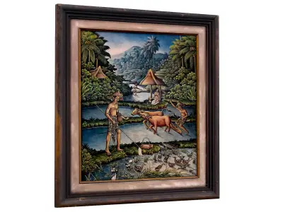 Balinese picture green frame rural landscape Low-poly 3D model