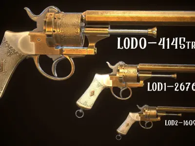LEFAUCHEUX - Vintage Revolver Brass Low-poly 3D model