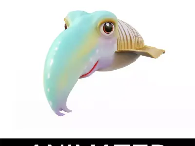 Common Cuttle Fish Cartoon Animated Low-poly 3D model