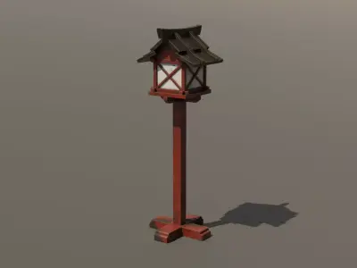 Japanese Wood Street Lamp Low-poly 3D model