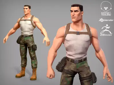 Cartoon male character Soldier Stan  Low-poly 3D model