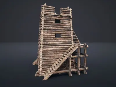 VIKING MEDIEVAL WATCHTOWER TOWER FORT FORTRESS CASTLE WALLS AAA Low-poly 3D model