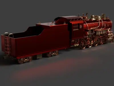 Steam locomotive train Low-poly 3D model