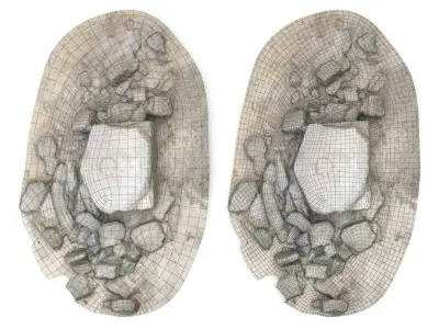 WW2 Gun Casemate Destroyed 2 - High and Low Poly Versions Low-poly 3D model
