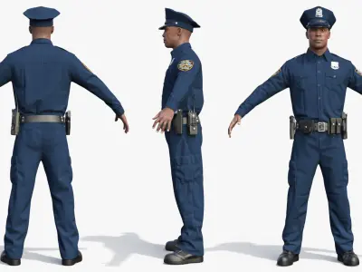 African American Police Officer T-Pose 3D model