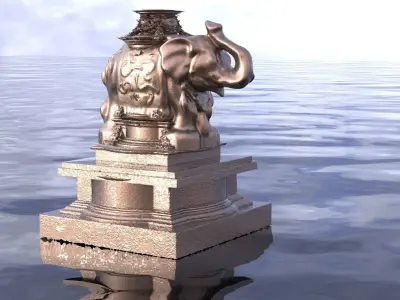 Elephant ancient statue pillars mirrored together 3D model