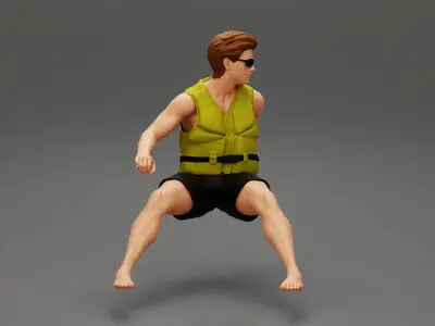 Man in a rafting outfit riding a jet ski 3D print model