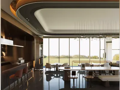 Luxury Water Bar Lounge Area 3D Interior Scene 3D model