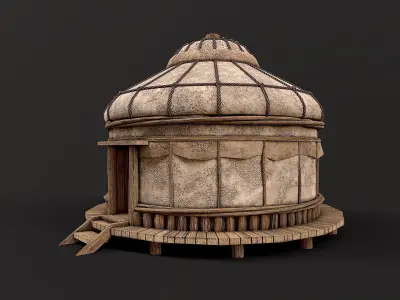 Traditional Yurt Nomads Tent with Interior 3 Low Poly PBR Low-poly 3D model