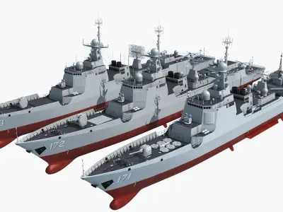 Chinese Navy Type 052DL 052D and 052C Destroyer 3D model