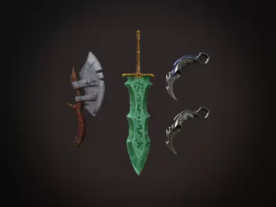 A set of three popular weapons Free low-poly 3D model