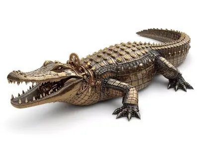 Steampunk Armored Crocodile 3D Model Low-poly 3D model