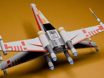 X-Wing Starfighter 3D Model Blender Low Poly and Game Ready Low-poly 3D model