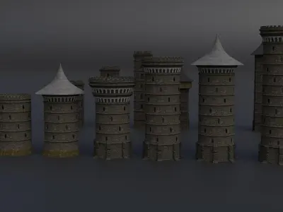 Modular Castle Towers Low-poly 3D model