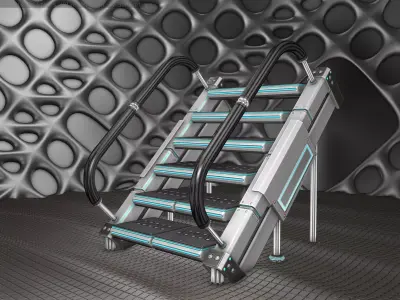 Sci-Fi Stairs - 8 - Silver Blue Neon Light Version Low-poly 3D model