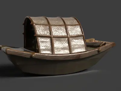 Chinese wooden boat  figure  Low-poly 3D model