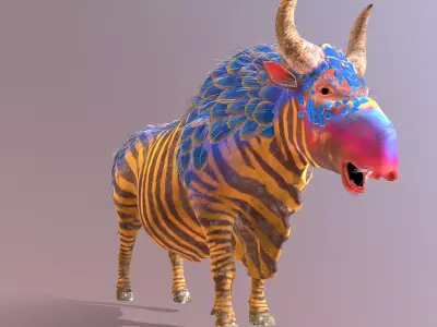 MYTHICAL Zebra COW CHAWING v2 IDLE 3D model