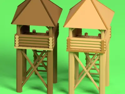 Low Poly Wood Tower 3 Low-poly 3D model