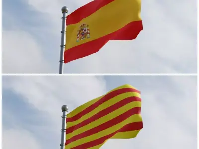 Animated Spain and Catalonia Flags 3D model