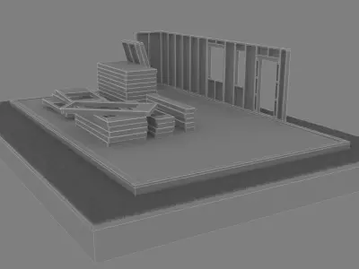 Prefab House Construction Site with Wall Panels 3D model