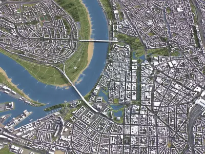 Dusseldorf - 3D City Model Low-poly 3D model