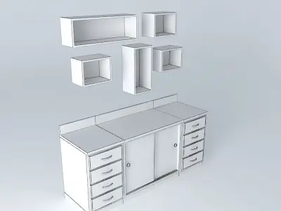 Kit132 Desk and wall niches by Alex Marques Free 3D model
