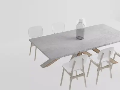 Dining Furniture Set Dining Table Chairs and Glass Vase 3D model