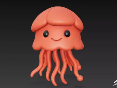 Cartoon Plush Jellyfish Low-poly 3D model