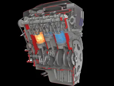 Animation Sectioned V6 Engine Ignition 3D model