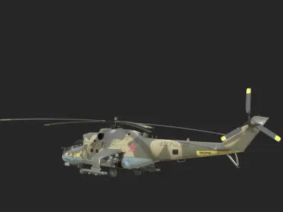 5 coatings of Russian Mi-24P Hind Gunship attack helicopter Low-poly 3D model
